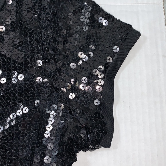 August Silk Womens M Black Sequin Top Pullover Crew Neck Short Sleeve Lined - Picture 5 of 6